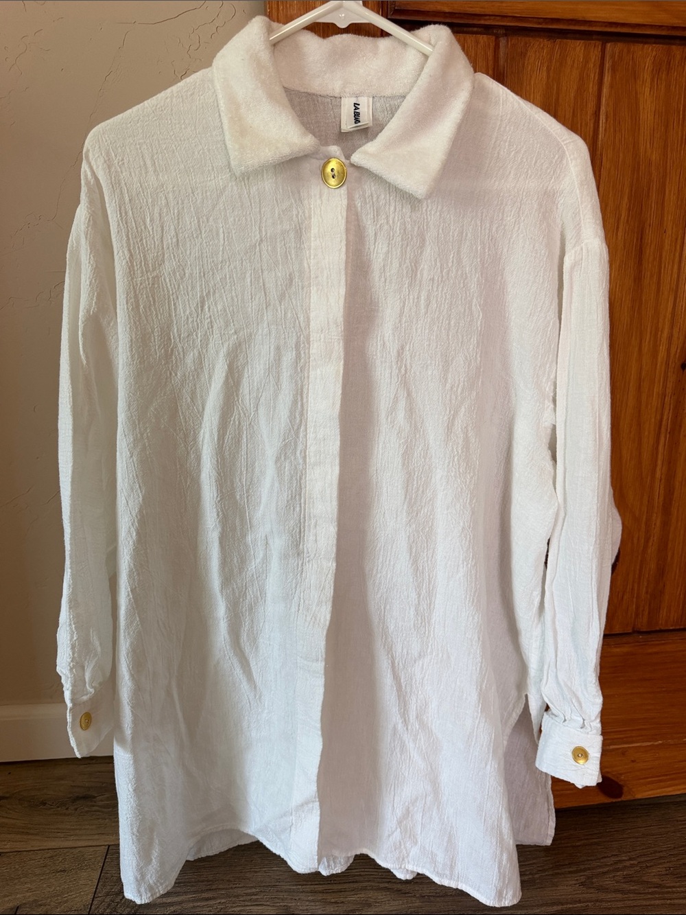La Blanca Crisp White Cotton Button Front Swim Cover Up Shirt Dress Slit S